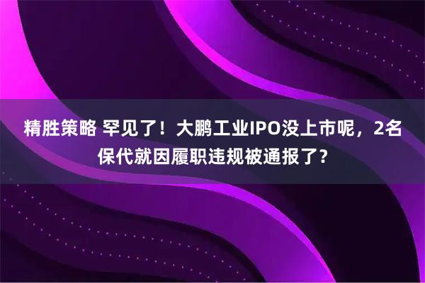 精胜策略 罕见了！大鹏工业IPO没上市呢，2名保代就因履职违规被通报了？